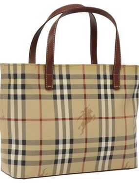 Burberry Beige Check Tote with Brown Leather Handles
